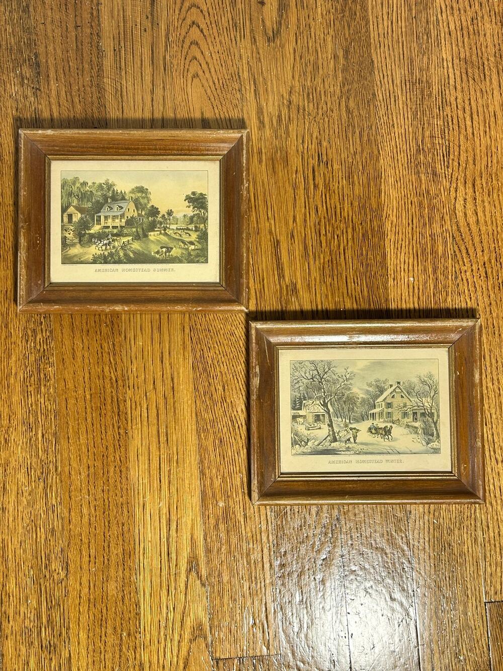 Vintage Currier & Ives American Homestead Summer & Winter Prints Pair